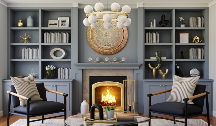 black fireplace in living room