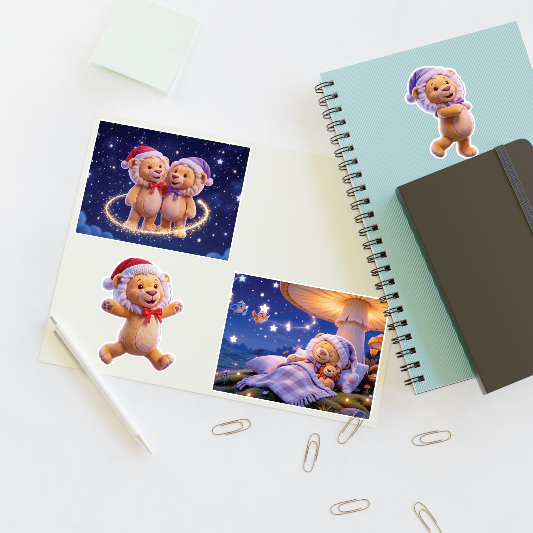 Lea & Leo Sticker Sheet - Cozy Nighttime Illustration Stickers